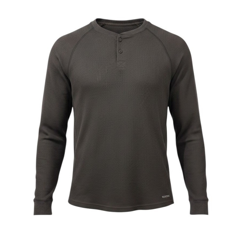 RealTree Long Sleeve Henley Shirt Mens Brown Camo Trim Large
